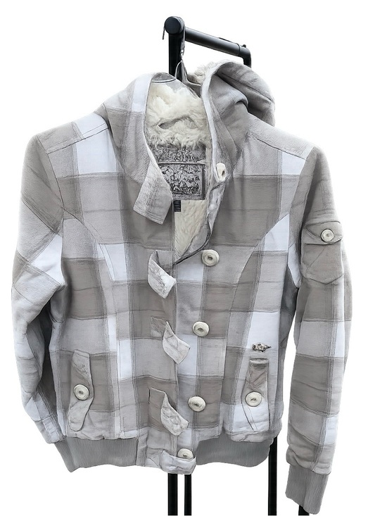 Fox Jackets & Blazers - Fox Plaid Gray and White Hooded Bomber Jacket